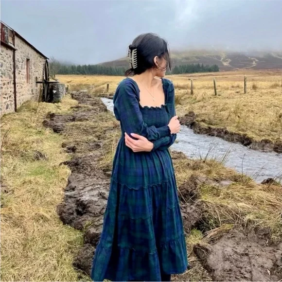 Hill House Naomi Nap Dress Long Sleeve Blackwatch Tartan Plaid size XS - Picture 5 of 13